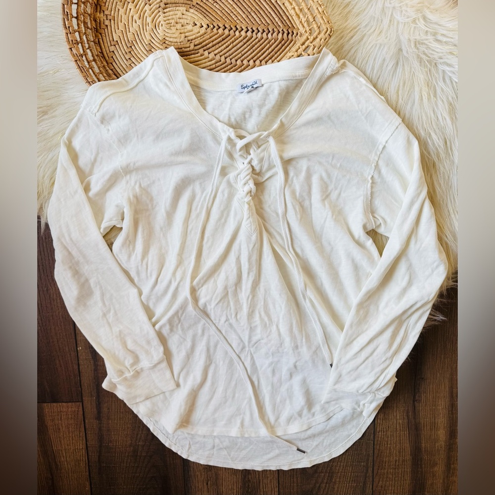 Splendid White Lace Up Long Sleeve Pullover Top Size Medium
